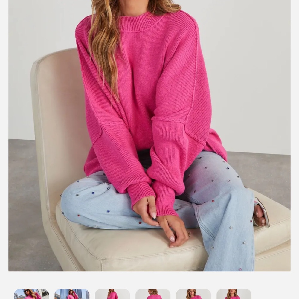 Vici Bold Type Ribbed Pullover Sweater - Fuchsia